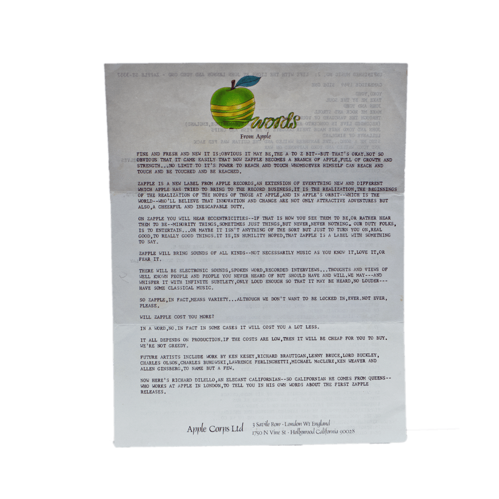 The Beatles -- Zapple Press Release [Other Ephemera]