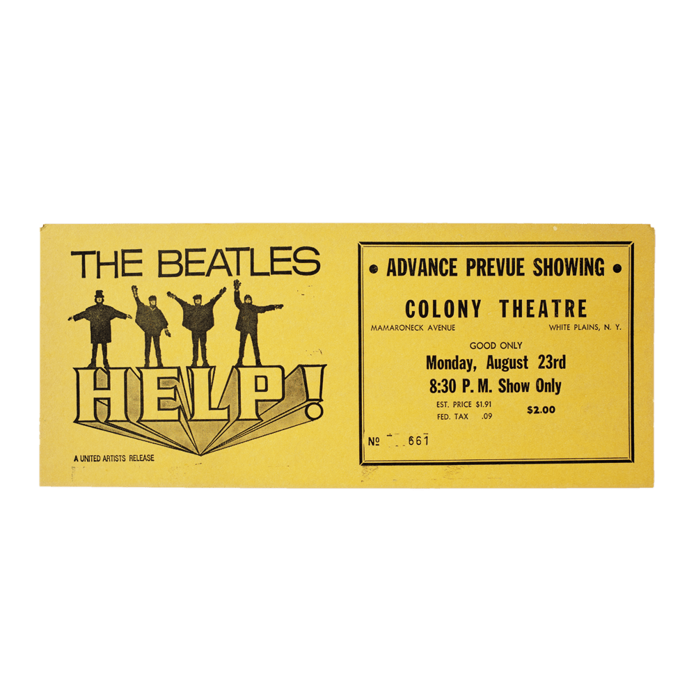 The Beatles -- 1964 Movie “Help” Advance Prevue Showing Ticket [Ephemera Other]