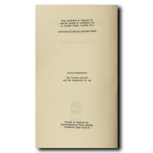 Cohen, Leonard -- The Favourite Game [Book]