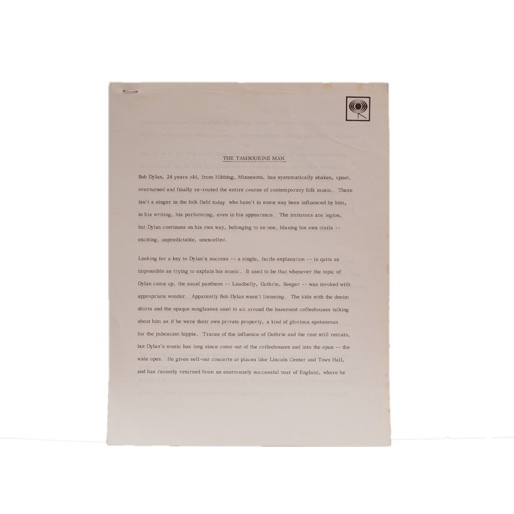 Dylan, Bob -- Tambourine Man [Miscellaneous Ephemera]